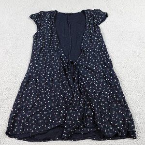 Brandy Melville Mini Open Front Short Dress Womens OS Navy Roses Short Sleeve